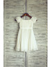 Ivory Chiffon Puff Sleeves Knee Length Flower Girl Dress