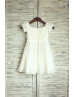 Ivory Chiffon Puff Sleeves Knee Length Flower Girl Dress