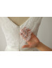 V Neck Ivory Eyelash Lace Knee Length Romantic Wedding Dress