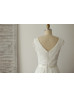 V Neck Ivory Eyelash Lace Knee Length Romantic Wedding Dress