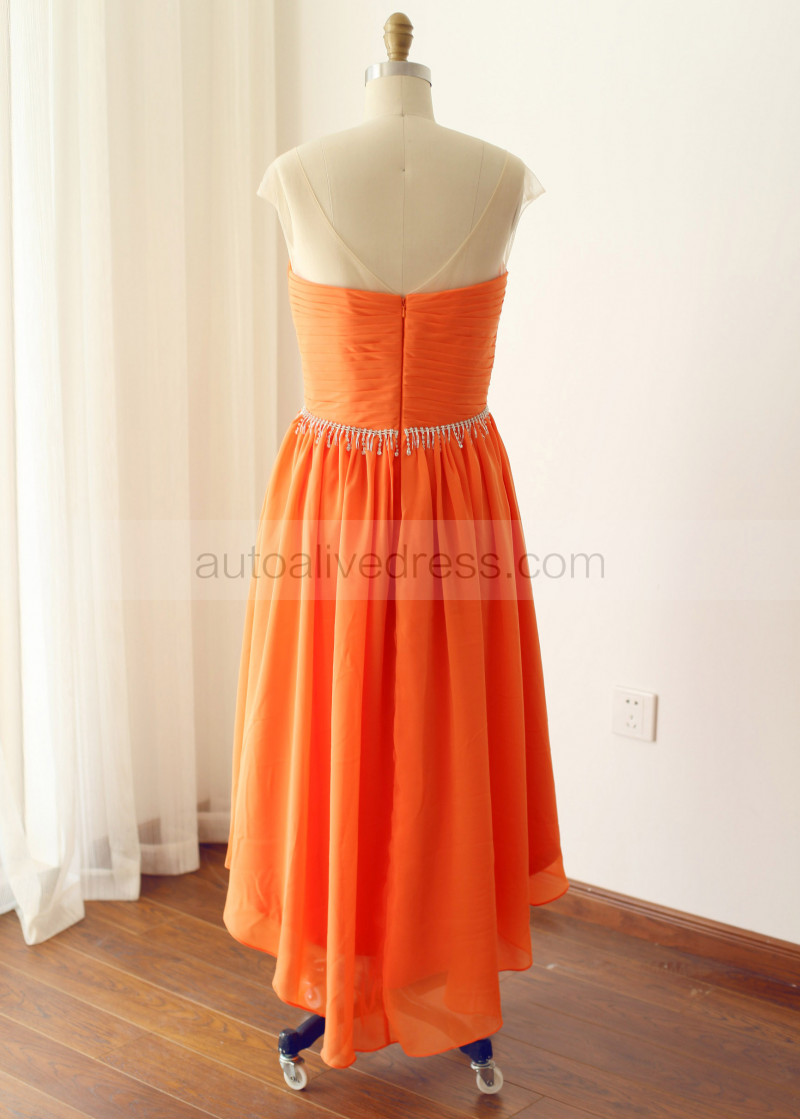 Coral High Low Bridesmaid Dress