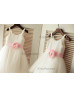 Thin Straps Ivory Sequin Tulle Wedding Flower Girl Dress With Pink Flower Sash