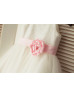 Thin Straps Ivory Sequin Tulle Wedding Flower Girl Dress With Pink Flower Sash