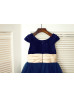 Navy Blue Velvet Tulle Tea Length Flower Girl Dress