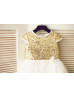 Cap Sleeves Gold Sequin Ivory Tulle Knee Length Flower Girl Dress