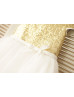 Cap Sleeves Gold Sequin Ivory Tulle Knee Length Flower Girl Dress