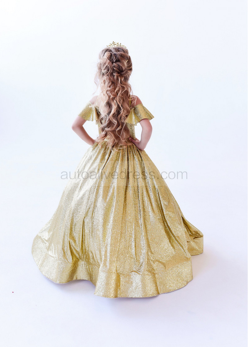 Tutu Gold Sequin V Back Floor Length Flower Girl Dress Little Girl ...