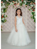 A-line Beaded Ivory Lace Tulle Illusion Back Flower Girl Dress