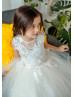 A-line Beaded Ivory Lace Tulle Illusion Back Flower Girl Dress