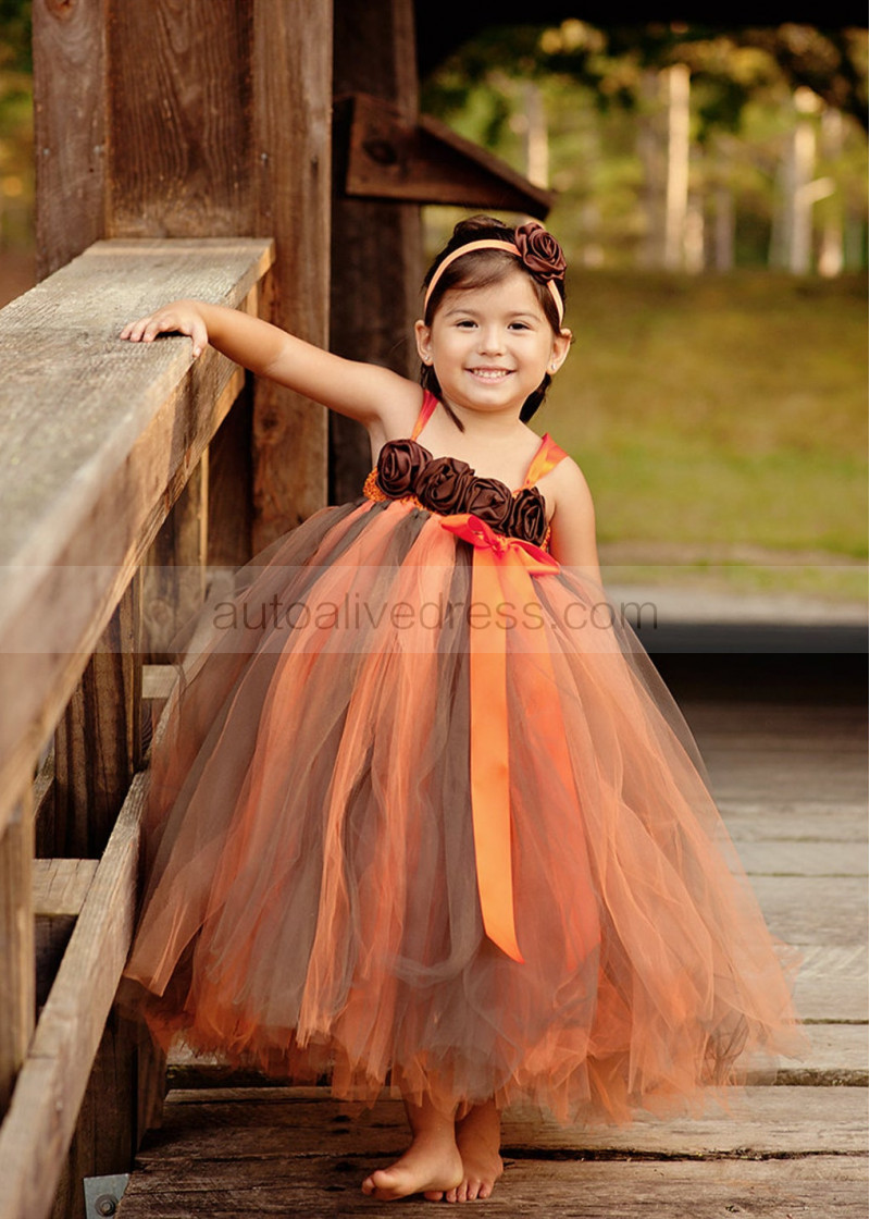 Orange and Brown Flower Girl Dresses