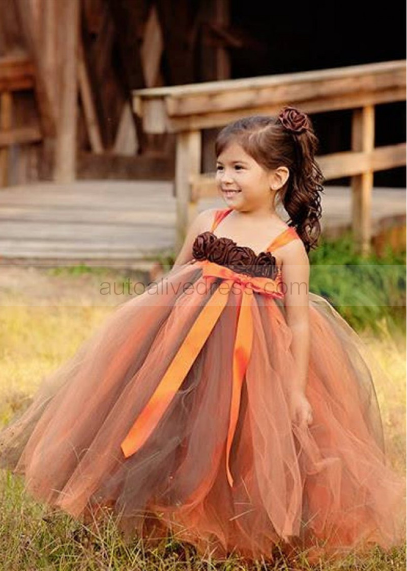 Orange and Brown Flower Girl Dresses