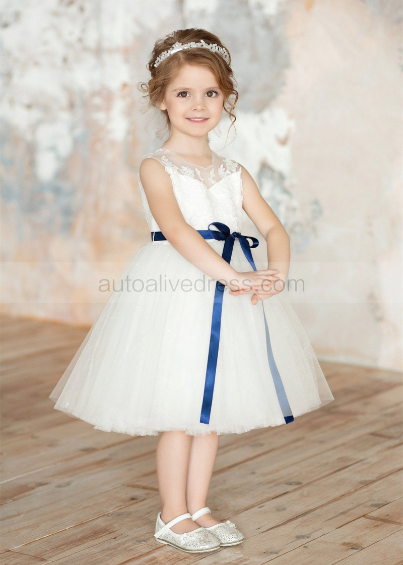 A-line Unique Ivory Lace Glitter Tulle Flower Girl Dress