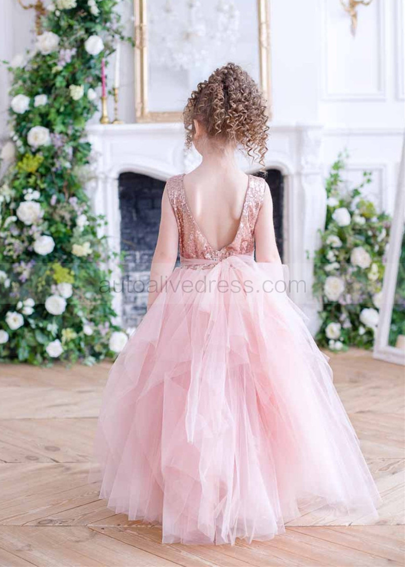 Gold Sequin Pink Tulle Dress