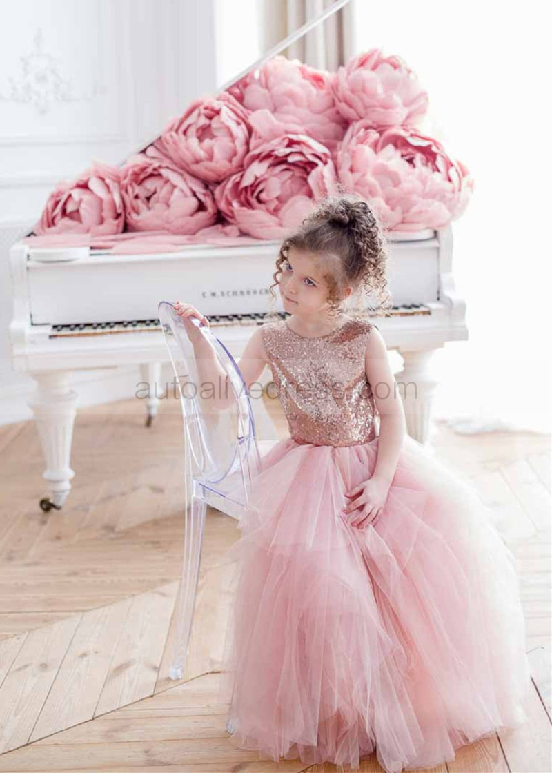 Gold Sequin Pink Tulle Dress