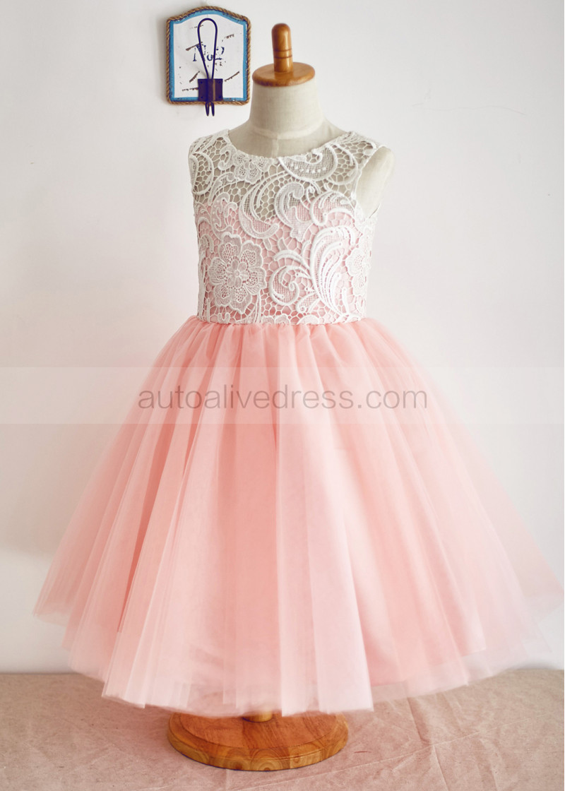 Blush Pink Knee Length Flower Girl Dress