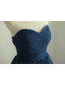 Navy Blue Polka Dots Tulle Pleated Short Bridesmaid Dress