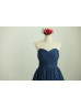 Navy Blue Polka Dots Tulle Pleated Short Bridesmaid Dress