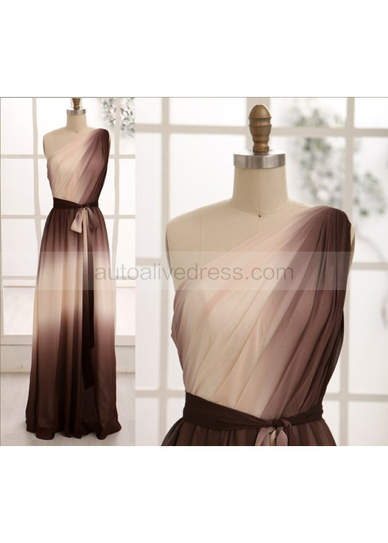 One Shoulder Ombre Chiffon Maxi Bridesmaid Dress