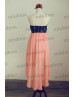 Strapless Navy Blue Lace Coral Chiffon High Low Prom Dress