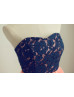 Strapless Navy Blue Lace Coral Chiffon High Low Prom Dress