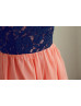 Strapless Navy Blue Lace Coral Chiffon High Low Prom Dress