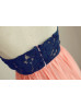 Strapless Navy Blue Lace Coral Chiffon High Low Prom Dress