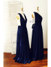 Navy Blue Jersey Floor Length Convertible Bridesmaid Dress