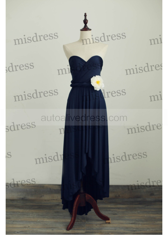 Navy Blue Convertible Stretch Jersey Long Bridesmaid Dress