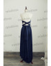 Navy Blue Convertible Stretch Jersey Long Bridesmaid Dress