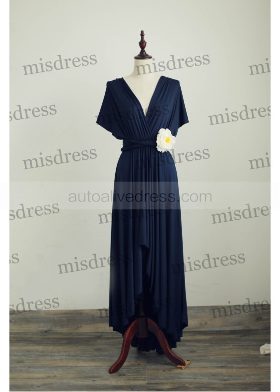 Navy Blue Jersey Convertible Long Bridesmaid Dress