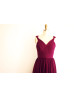 Plum Purple Pleated Chiffon Short Bridesmaid Dress