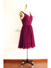 Plum Purple Pleated Chiffon Short Bridesmaid Dress