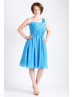 One Shoulder Blue Chiffon Pleated Bridesmaid Dress