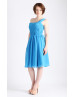 One Shoulder Blue Chiffon Pleated Bridesmaid Dress