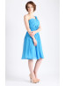 One Shoulder Blue Chiffon Pleated Bridesmaid Dress