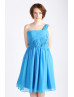 One Shoulder Blue Chiffon Pleated Bridesmaid Dress