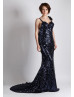 Sexy Navy Blue Sequin Backless Bridesmaid Dress