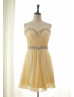 Beaded Strapless Sweetheart Buttery Yellow Chiffon Pleated Bridesmaid Dress