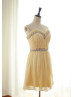 Beaded Strapless Sweetheart Buttery Yellow Chiffon Pleated Bridesmaid Dress