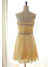 Beaded Strapless Sweetheart Buttery Yellow Chiffon Pleated Bridesmaid Dress