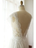 Ivory Lace Chiffon Deep V Back Sheer Wedding Dress