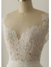 Ivory Lace Chiffon Deep V Back Sheer Wedding Dress