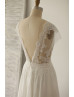 Ivory Lace Chiffon Deep V Back Sheer Wedding Dress