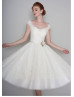 Ivory Lace Tulle Tea Length Vintage Wedding Dress