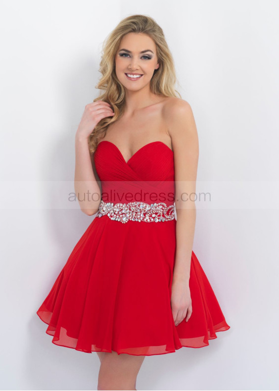 Princess Sweetheart Neck Red Pleated Chiffon Knee Length Cocktail Dress ...