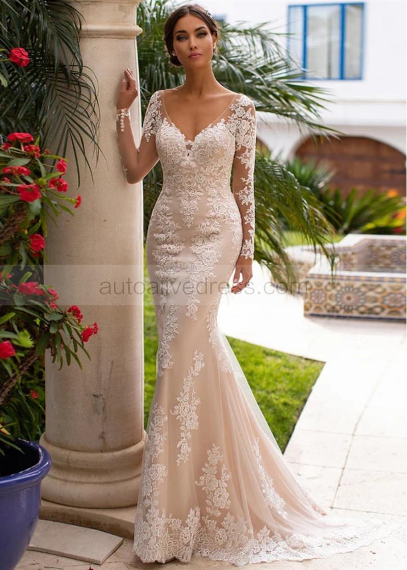 Champagne with Ivory Lace Wedding Dress