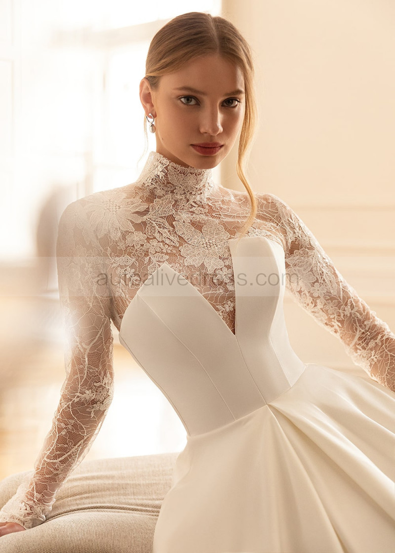 High Collar V Neck Wedding Dress